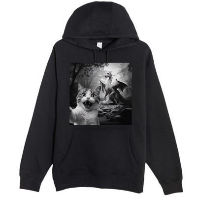 Funny Surprised Scared Cat Selfie With Dragon Premium Pullover Hoodie
