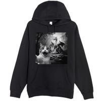 Funny Surprised Scared Cat Selfie With Dragon Premium Pullover Hoodie