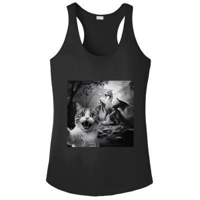 Funny Surprised Scared Cat Selfie With Dragon Ladies PosiCharge Competitor Racerback Tank