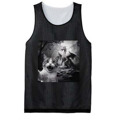 Funny Surprised Scared Cat Selfie With Dragon Mesh Reversible Basketball Jersey Tank