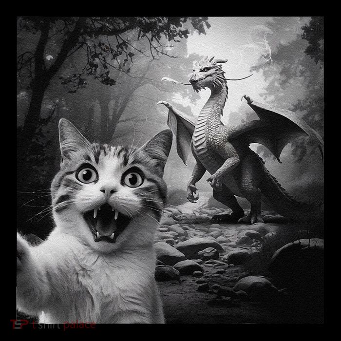Funny Surprised Scared Cat Selfie With Dragon Youth Performance Sprint T-Shirt