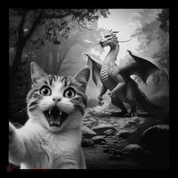 Funny Surprised Scared Cat Selfie With Dragon Poster
