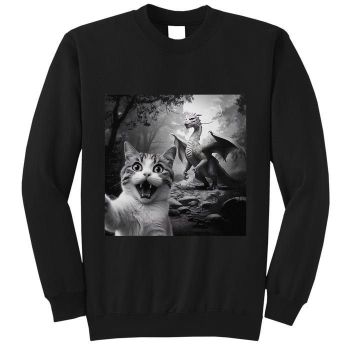 Funny Surprised Scared Cat Selfie With Dragon Tall Sweatshirt