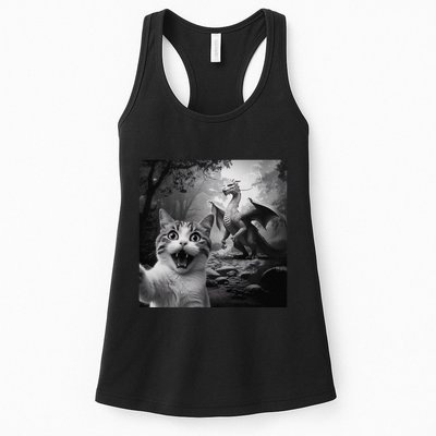 Funny Surprised Scared Cat Selfie With Dragon Womens Tank Top