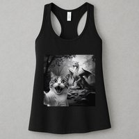 Funny Surprised Scared Cat Selfie With Dragon Womens Tank Top