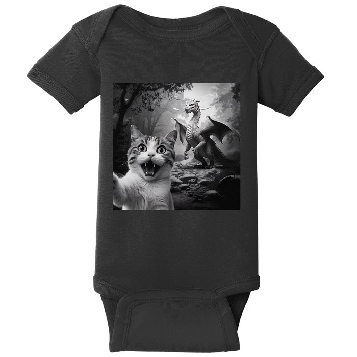 Funny Surprised Scared Cat Selfie With Dragon Baby Bodysuit