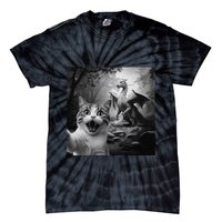 Funny Surprised Scared Cat Selfie With Dragon Tie-Dye T-Shirt