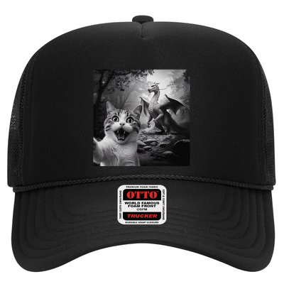 Funny Surprised Scared Cat Selfie With Dragon Trucker Hat