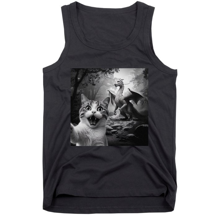 Funny Surprised Scared Cat Selfie With Dragon Tank Top