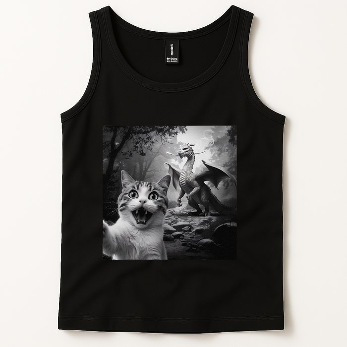 Funny Surprised Scared Cat Selfie With Dragon Tank Top