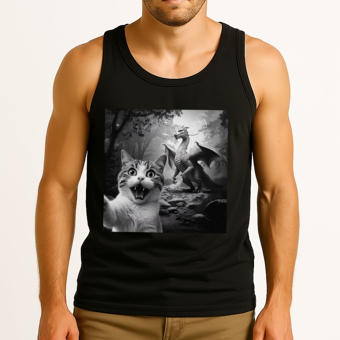 Funny Surprised Scared Cat Selfie With Dragon Tank Top