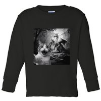 Funny Surprised Scared Cat Selfie With Dragon Toddler Long Sleeve Shirt