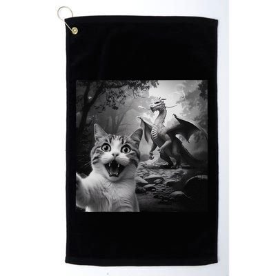 Funny Surprised Scared Cat Selfie With Dragon Golf Towel