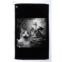 Funny Surprised Scared Cat Selfie With Dragon Golf Towel