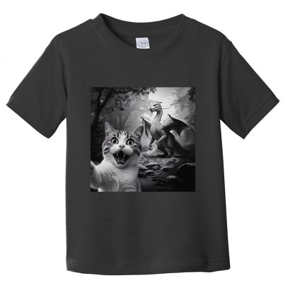 Funny Surprised Scared Cat Selfie With Dragon Toddler T-Shirt