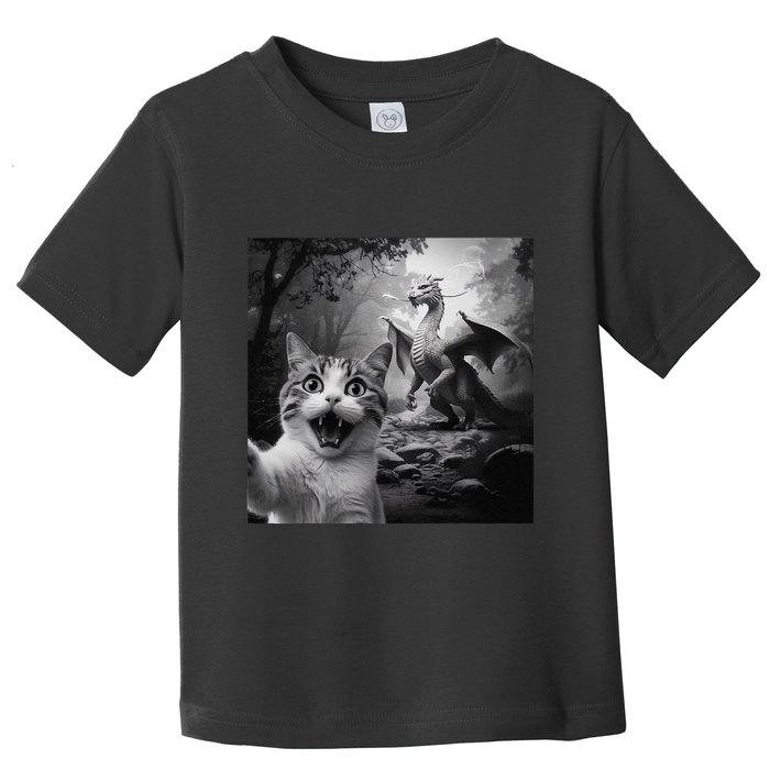 Funny Surprised Scared Cat Selfie With Dragon Toddler T-Shirt