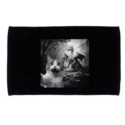 Funny Surprised Scared Cat Selfie With Dragon Microfiber Hand Towel