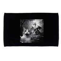 Funny Surprised Scared Cat Selfie With Dragon Microfiber Hand Towel