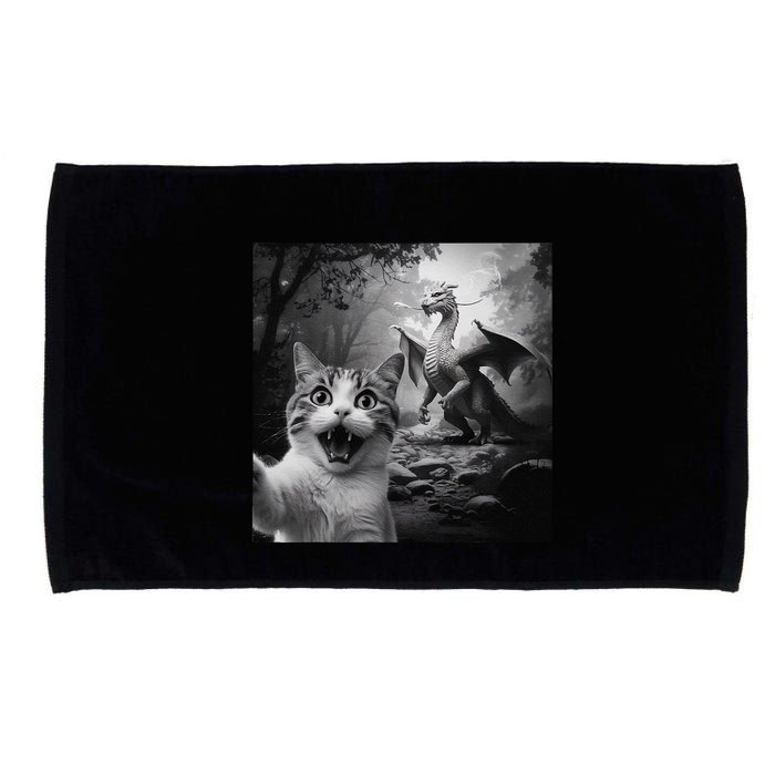 Funny Surprised Scared Cat Selfie With Dragon Microfiber Hand Towel