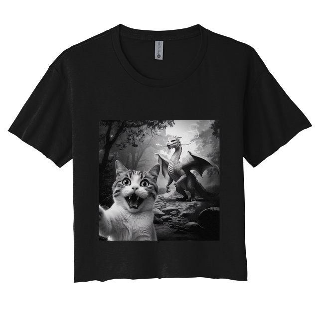 Funny Surprised Scared Cat Selfie With Dragon Crop Top
