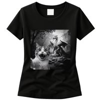 Funny Surprised Scared Cat Selfie With Dragon Womens T-Shirt