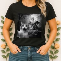 Funny Surprised Scared Cat Selfie With Dragon Womens T-Shirt