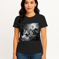 Funny Surprised Scared Cat Selfie With Dragon Womens T-Shirt