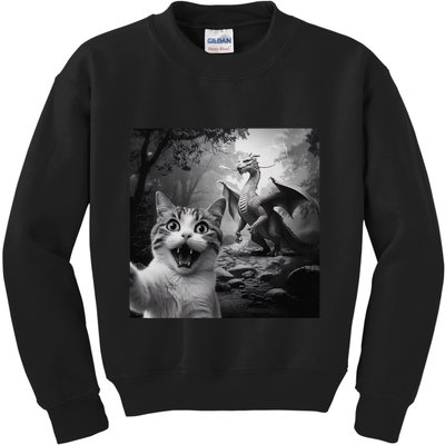 Funny Surprised Scared Cat Selfie With Dragon Kids Sweatshirt