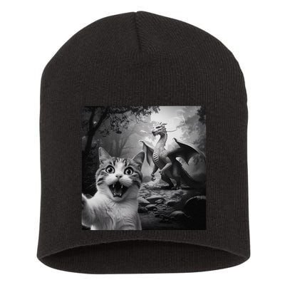 Funny Surprised Scared Cat Selfie With Dragon Short Acrylic Beanie