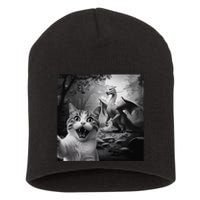 Funny Surprised Scared Cat Selfie With Dragon Short Acrylic Beanie
