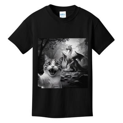 Funny Surprised Scared Cat Selfie With Dragon Kids T-Shirt