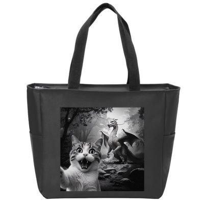 Funny Surprised Scared Cat Selfie With Dragon Zip Tote Bag