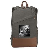 Funny Surprised Scared Cat Selfie With Dragon Cotton Canvas Backpack