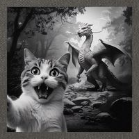 Funny Surprised Scared Cat Selfie With Dragon Cotton Canvas Backpack