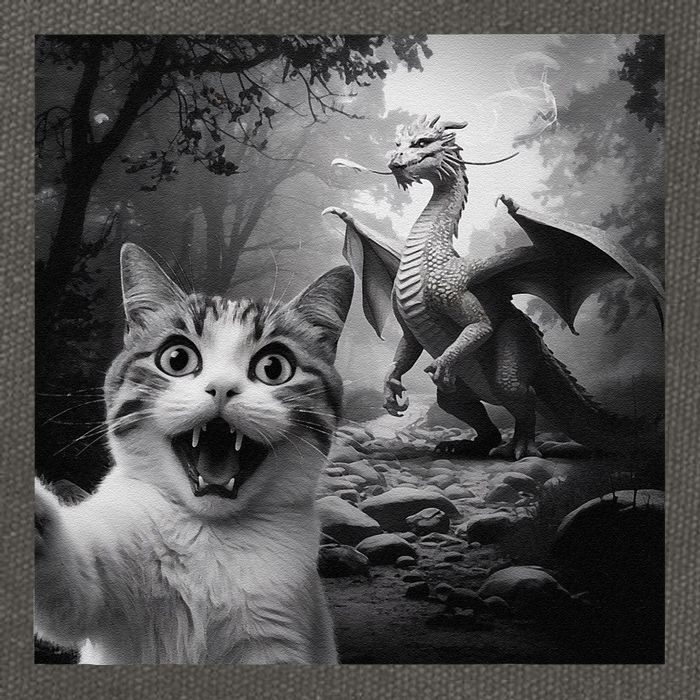 Funny Surprised Scared Cat Selfie With Dragon Cotton Canvas Backpack