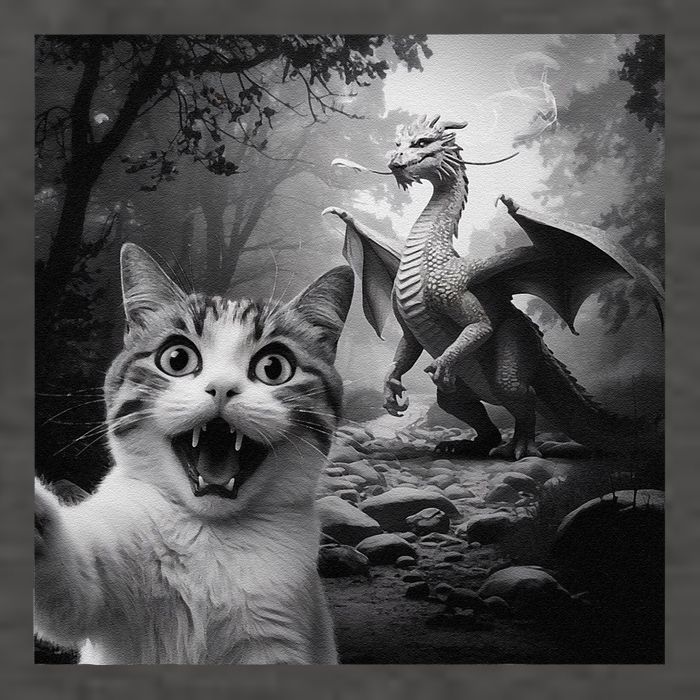 Funny Surprised Scared Cat Selfie With Dragon Vector Backpack