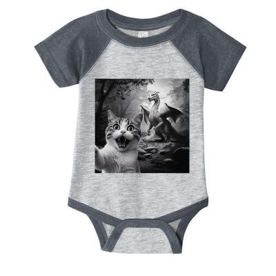 Funny Surprised Scared Cat Selfie With Dragon Infant Baby Jersey Bodysuit