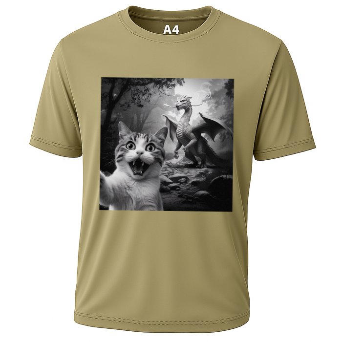 Funny Surprised Scared Cat Selfie With Dragon Performance Shirt