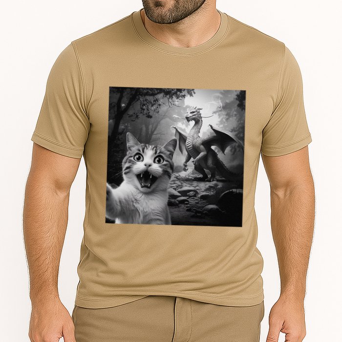 Funny Surprised Scared Cat Selfie With Dragon Performance Shirt