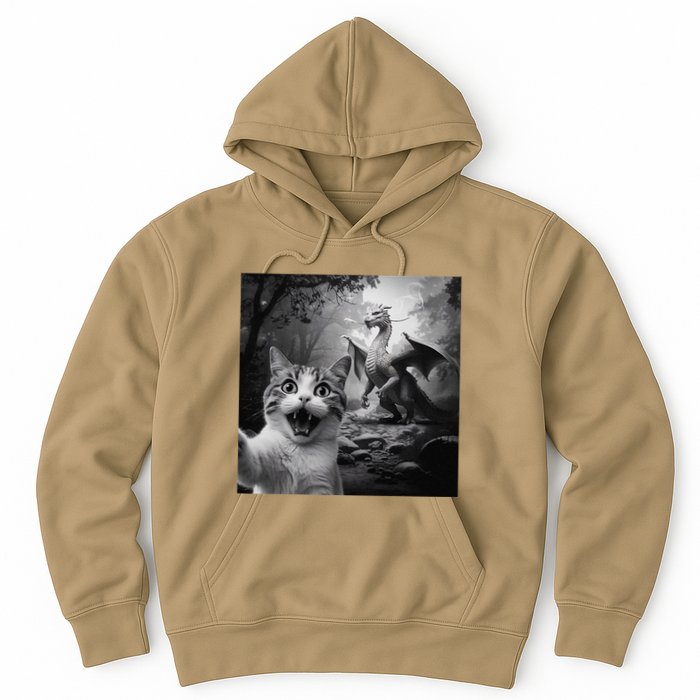 Funny Surprised Scared Cat Selfie With Dragon Hoodie