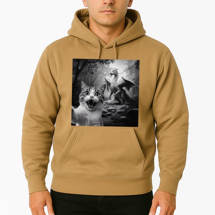 Funny Surprised Scared Cat Selfie With Dragon Hoodie