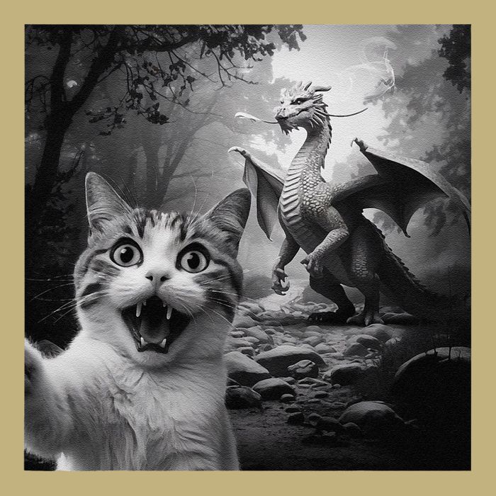 Funny Surprised Scared Cat Selfie With Dragon Mousepad