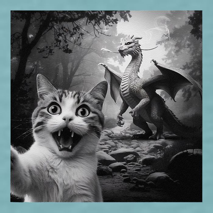 Funny Surprised Scared Cat Selfie With Dragon Sueded Cloud Jersey T-Shirt