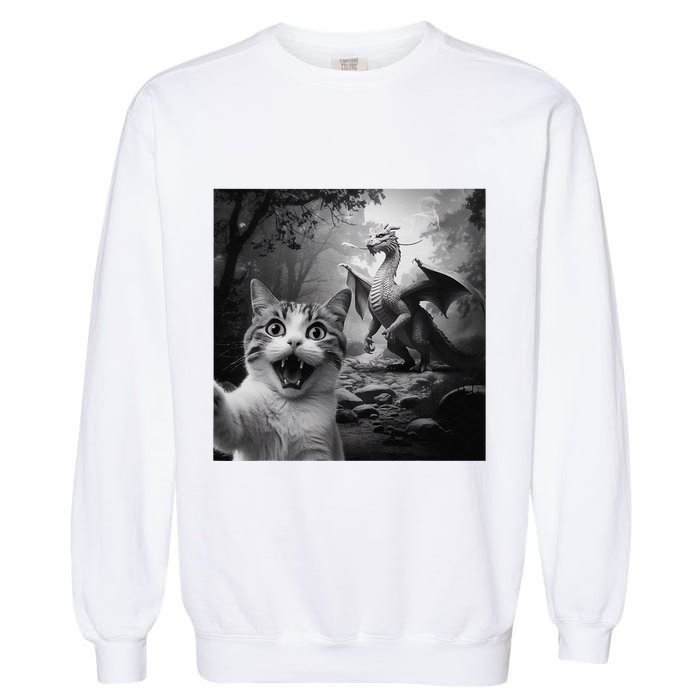 Funny Surprised Scared Cat Selfie With Dragon Garment-Dyed Sweatshirt