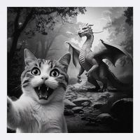 Funny Surprised Scared Cat Selfie With Dragon Garment-Dyed Sweatshirt