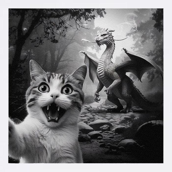Funny Surprised Scared Cat Selfie With Dragon Garment-Dyed Sweatshirt
