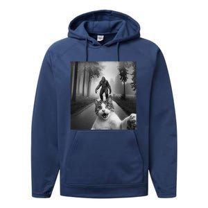 Funny Surprised Scared Cat Selfie With Sasquatsch Bigfoot Performance Fleece Hoodie