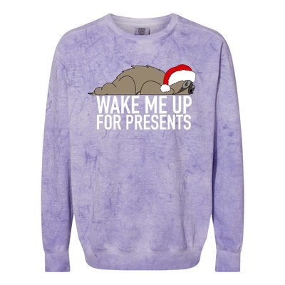 Funny Sleepy Sloth Wake Me Up For Presents Christmas Design Gift Colorblast Crewneck Sweatshirt