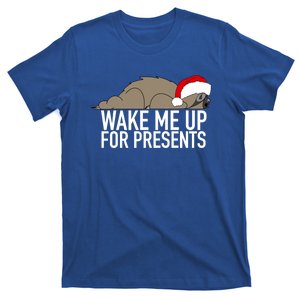 Funny Sleepy Sloth Wake Me Up For Presents Christmas Design Gift T-Shirt