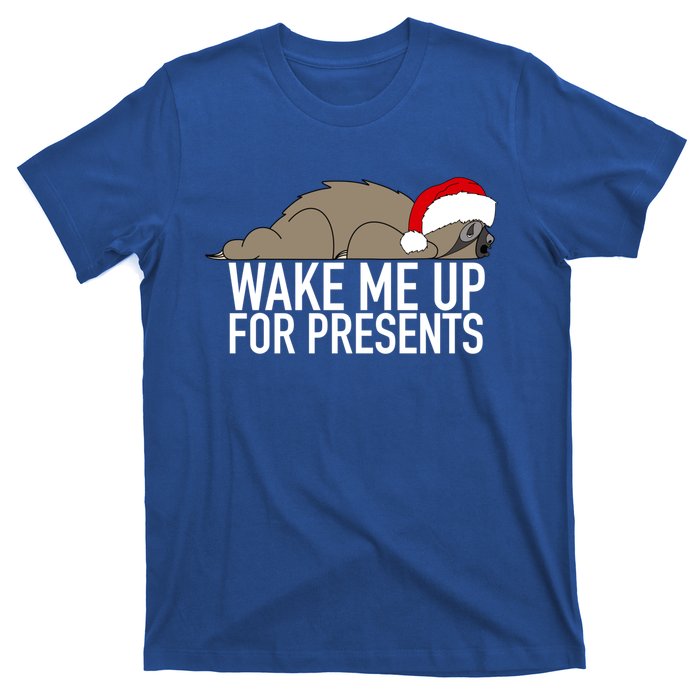 Funny Sleepy Sloth Wake Me Up For Presents Christmas Design Gift T-Shirt